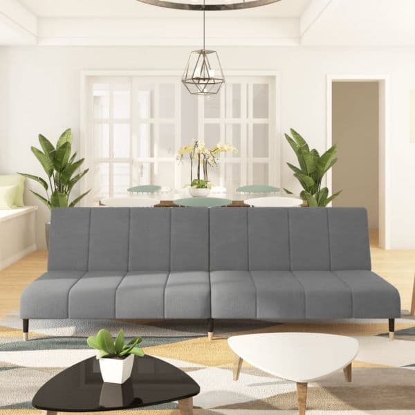 Sofá Cama vidaXL de 2 Lugares Veludo Cinzento-claro - 414119328