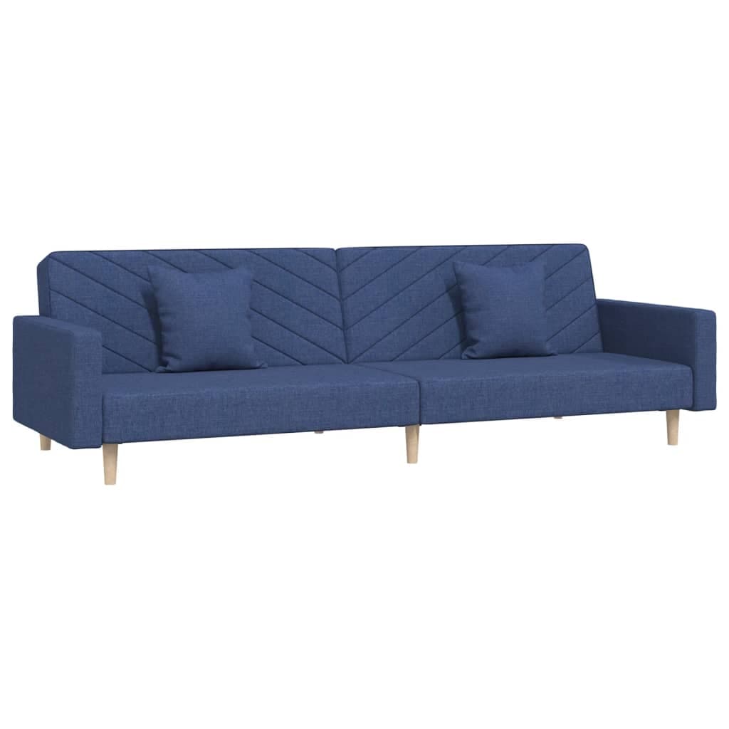 vidaXL Sofá-cama 2 lugares com duas almofadas tecido azul