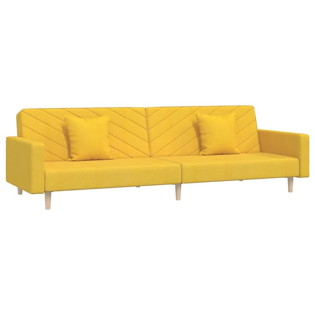 vidaXL Sofá-cama 2 lugares com duas almofadas tecido amarelo