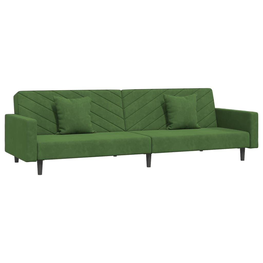 vidaXL Sofá-cama 2 lugares com duas almofadas veludo verde-escuro