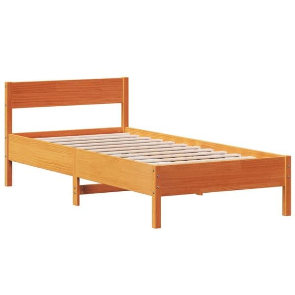 vidaXL Estrutura Cama com Cabeceira 75x190 cm Pinho Maciço Castanho-mel - 1407003758