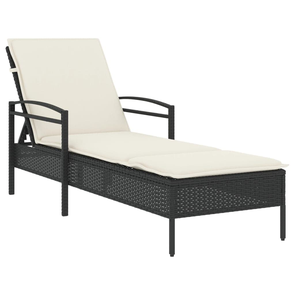 vidaXL Espreguiçadeira com almofadão 63x200x81 cm vime PE preto
