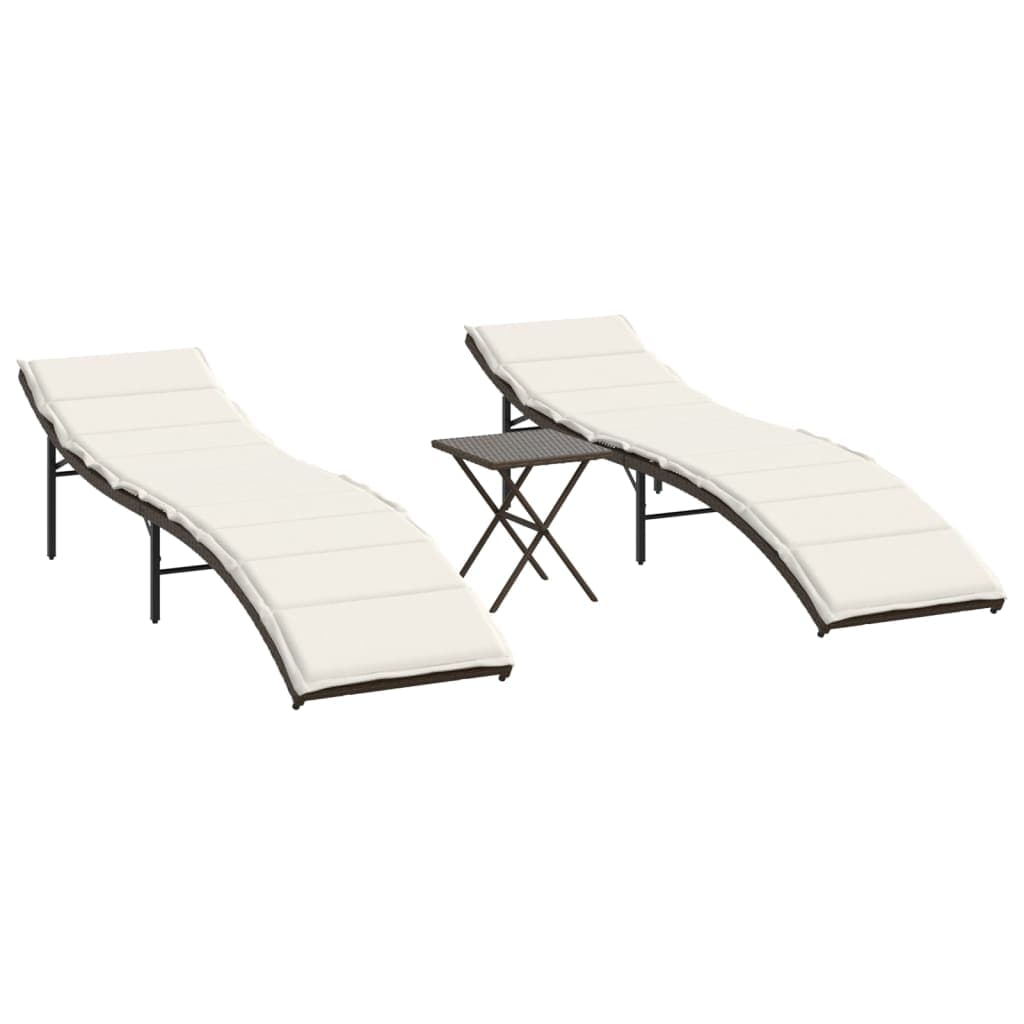 vidaXL Espreguiçadeiras com mesa 2 pcs vime PE castanho