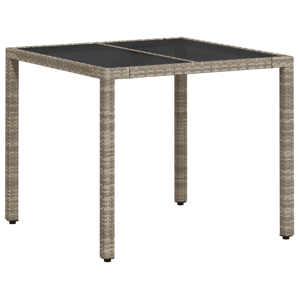 vidaXL Mesa de jardim c/ tampo de vidro 90x90x75cm vime PE cinza-claro