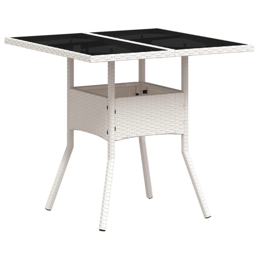 vidaXL Mesa de Jardim com Tampo de Vidro 80x80x75 cm Vime Pe Branco - 1434083187