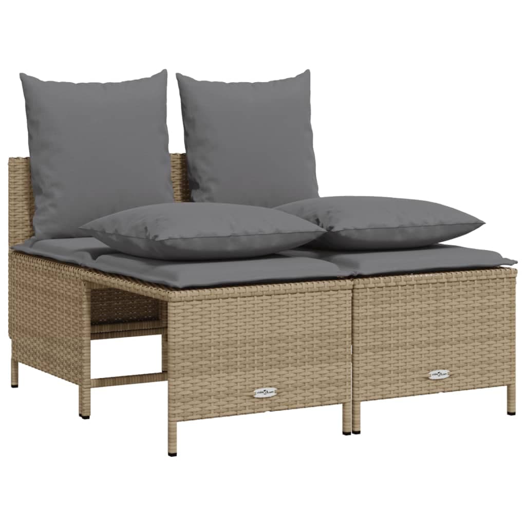 vidaXL 4 Peças Conjunto de Sofás para Jardim com Almofadões Vime Pe Bege - 3255657024
