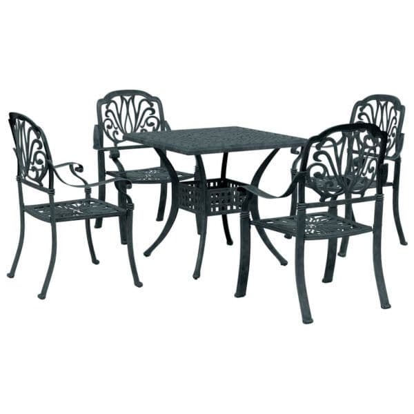 vidaXL 5 Peças Conjunto de Jantar para Jardim Alumínio Fundido Verde - 1742995129