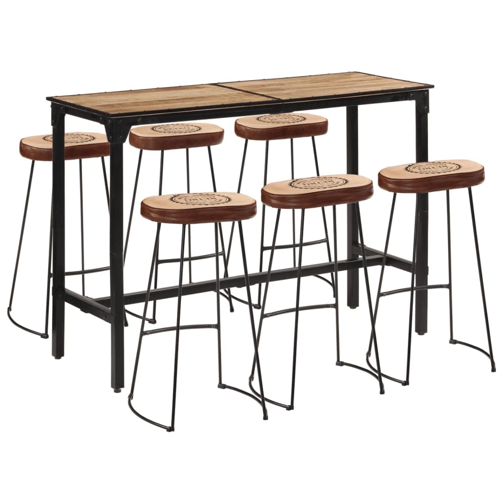 vidaXL 7 pcs conj. de bar madeira de mangueira áspera maciça e metal