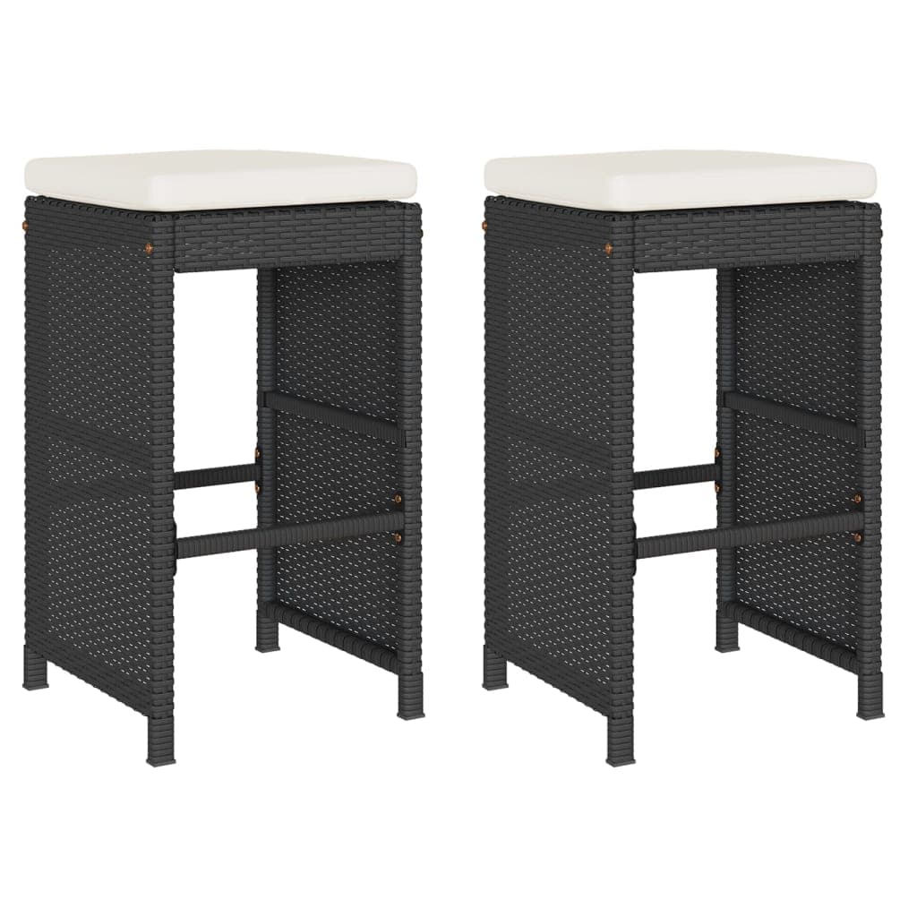 vidaXL Bancos de bar com almofadões para jardim 2 pcs vime PE preto