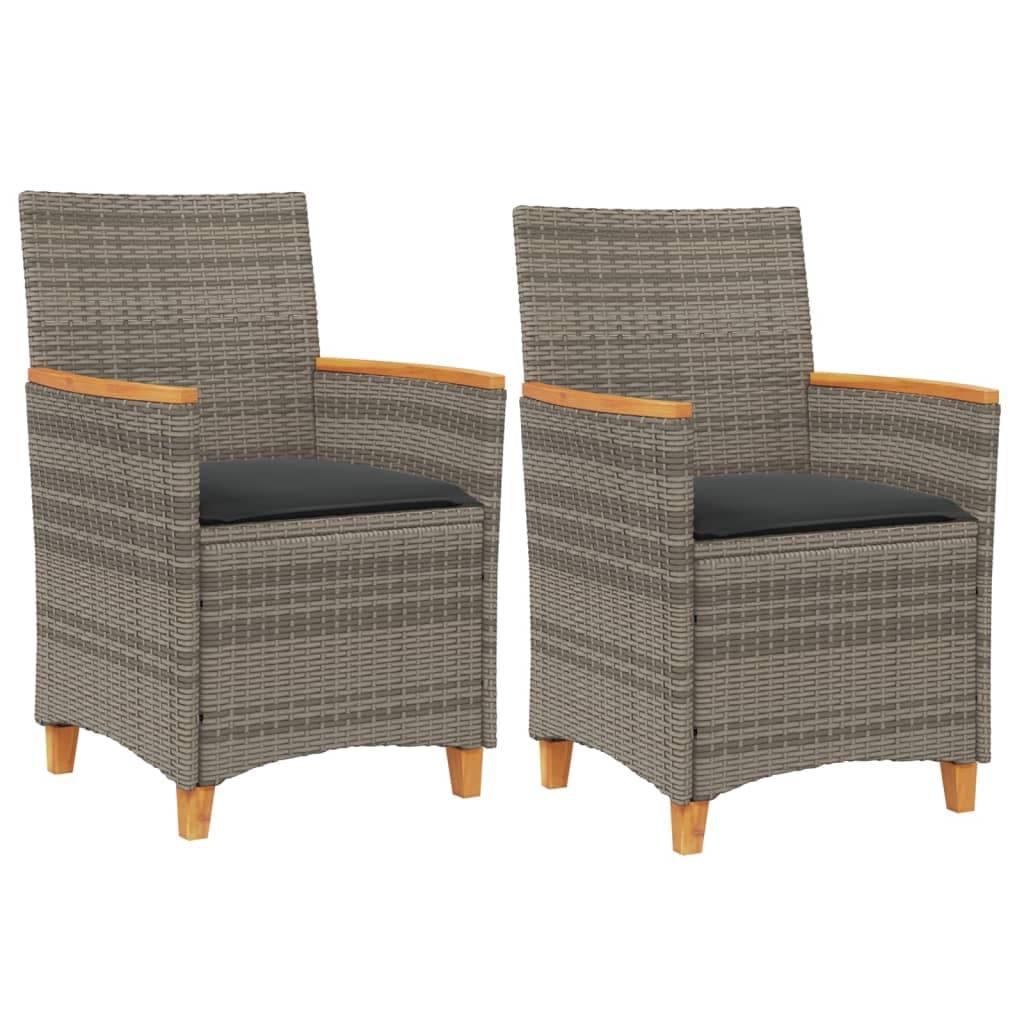 vidaXL Cadeiras de jardim c/ almofadões 2 pcs vime PE/madeira cinza