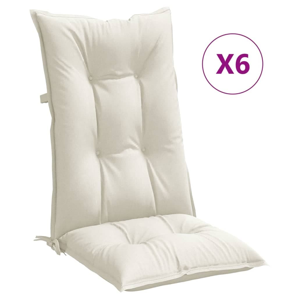 vidaXL Almofadões para cadeiras altas 6 pcs mesclado tecido creme