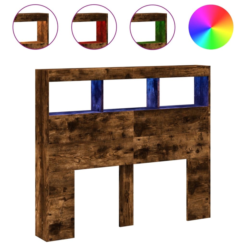 vidaXL Armário de Cabeceira com Luzes led 120x17x102 cm Carvalho Fumado - 3255410617