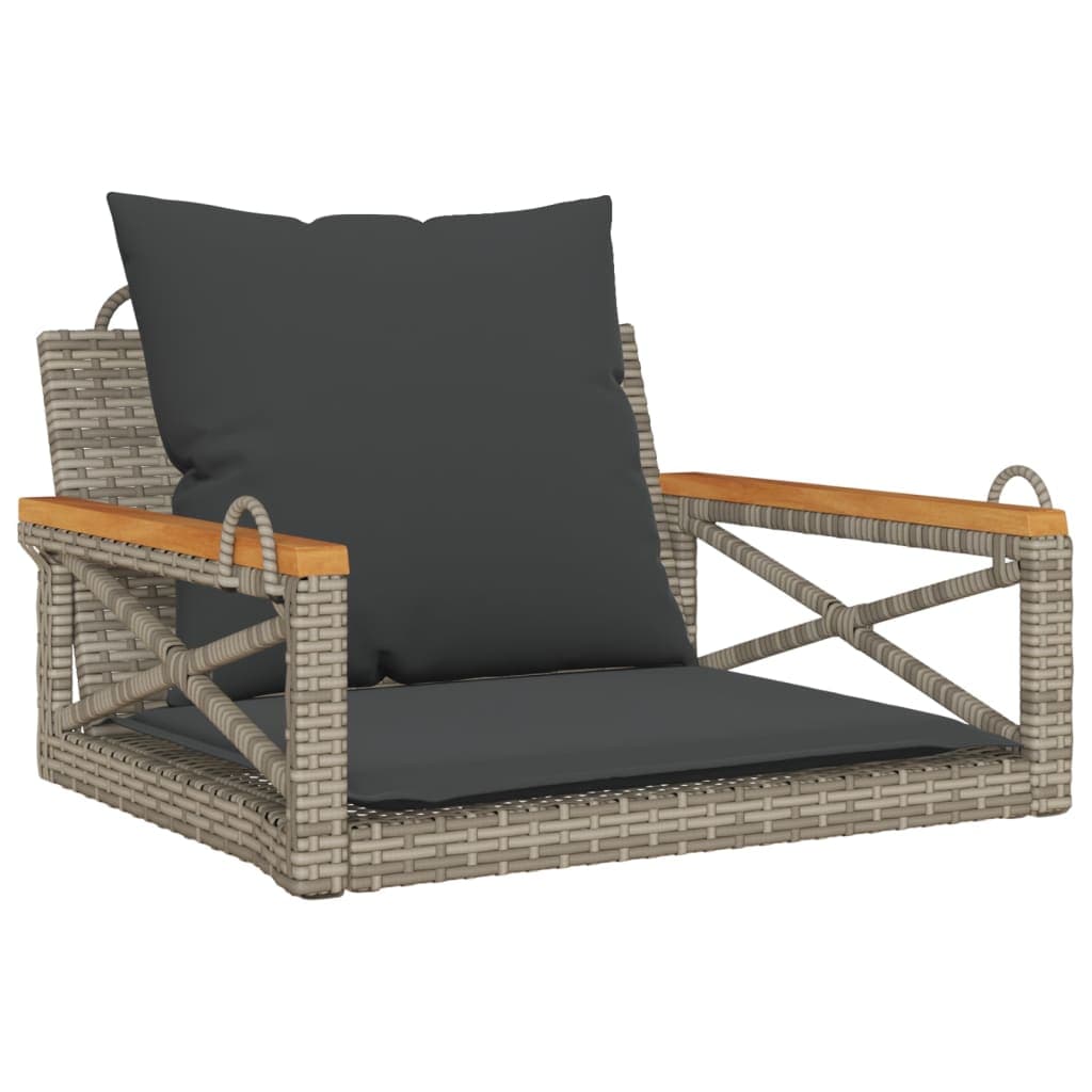 vidaXL Banco baloiço com almofadões 63x62x40 cm vime PE cinzento