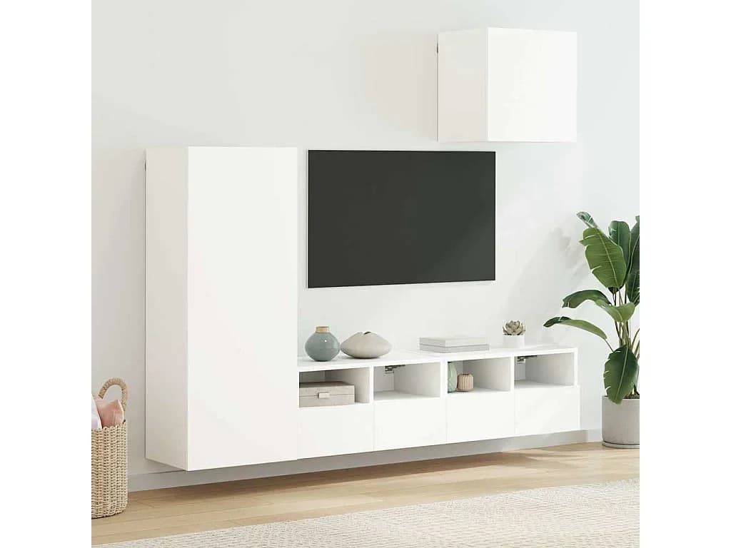 4 pcs móveis de parede p/ TV derivados de madeira branco