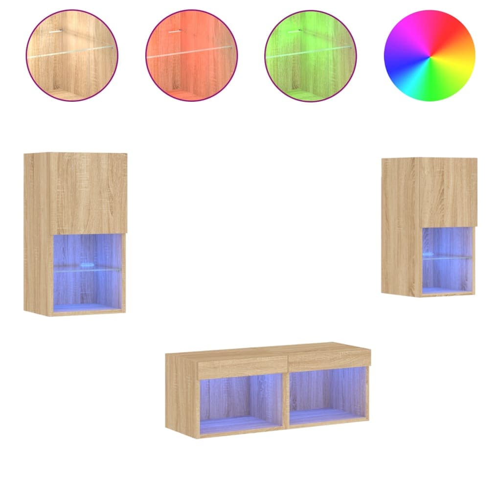 vidaXL 4 pcs móveis de parede para TV com luzes LED carvalho sonoma
