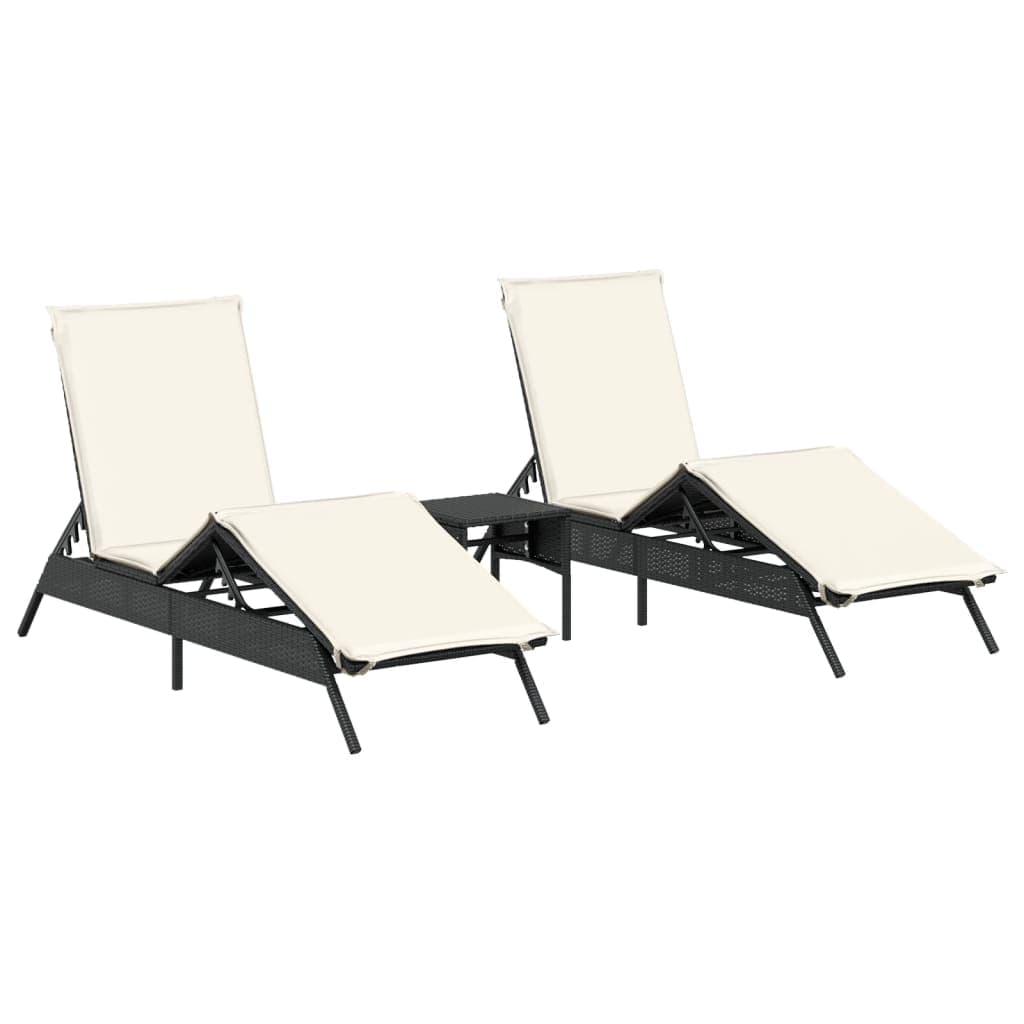 vidaXL Espreguiçadeiras com mesa 2 pcs vime PE preto