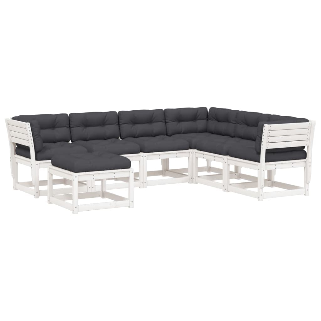 vidaXL 7 pcs conj. lounge de jardim c/ almofadões pinho maciço branco