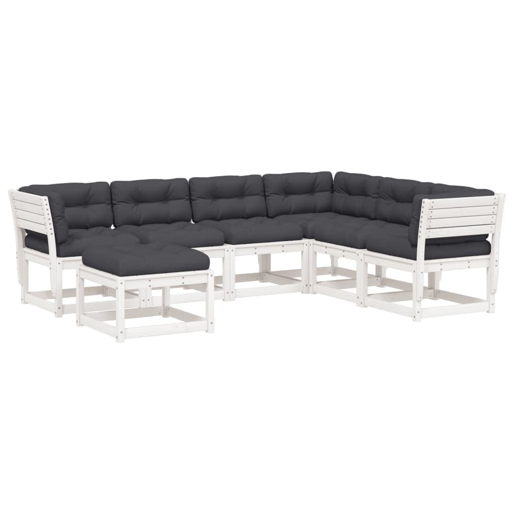 vidaXL 7 Peças Conjunto Lounge de Jardim com Almofadões Pinho Maciço Branco - 3409677444