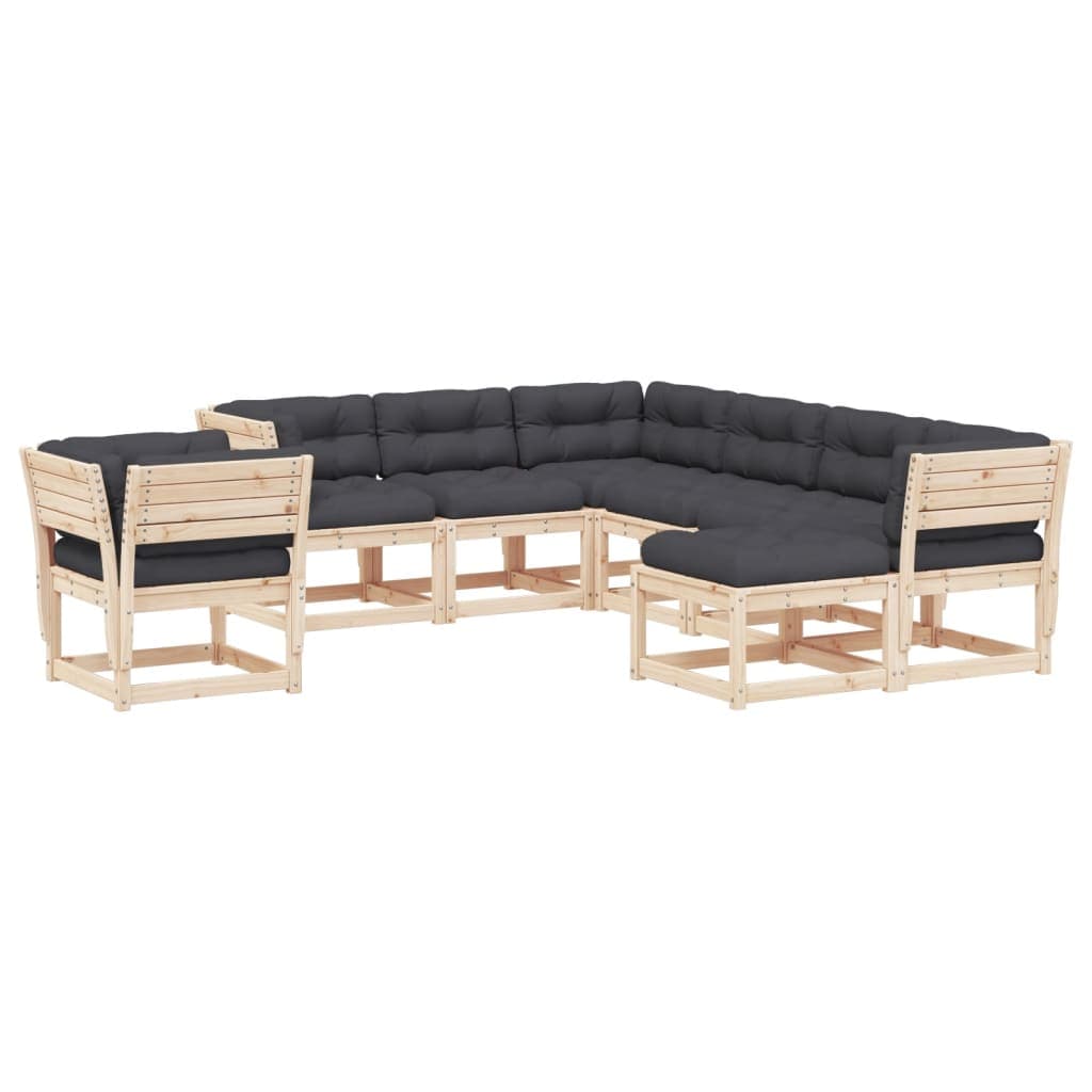 vidaXL 8 pcs conjunto lounge de jardim c/ almofadões pinho maciço