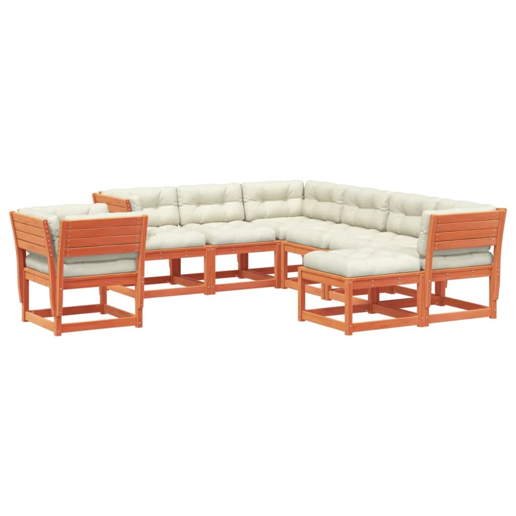 vidaXL 8pcs conj. lounge jardim + almofadões pinho maciço castanho-mel