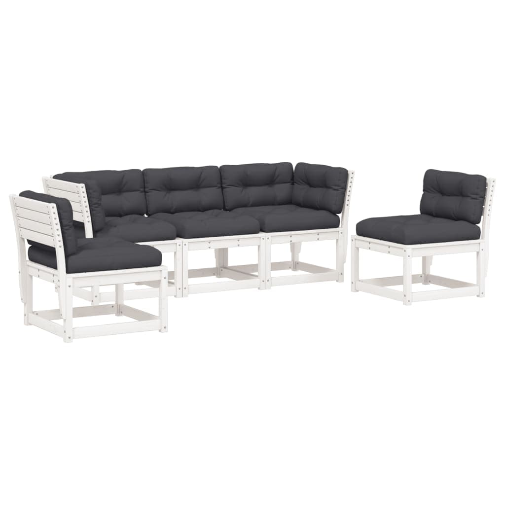 vidaXL 5 Peças Conjunto Sofás de Jardim com Almofadões Pinho Maciço Branco - 2941733248