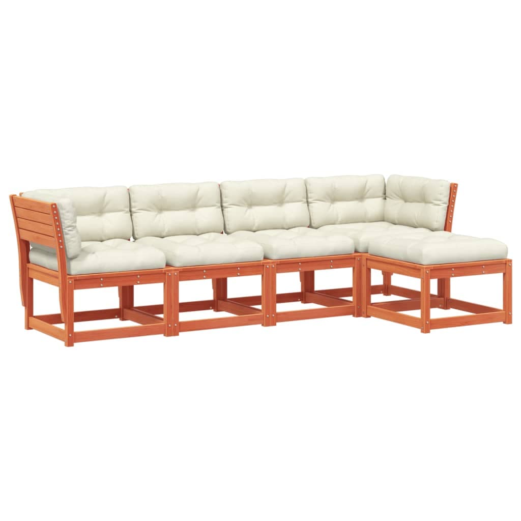 vidaXL 5 Peças Conjunto Sofás Jardim + Almofadões Pinho Maciço Castanho-mel - 1225619189