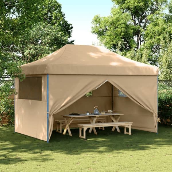 vidaXL Tenda para Festas Pop-up Dobrável com 4 Paredes Laterais Bege - 693659268