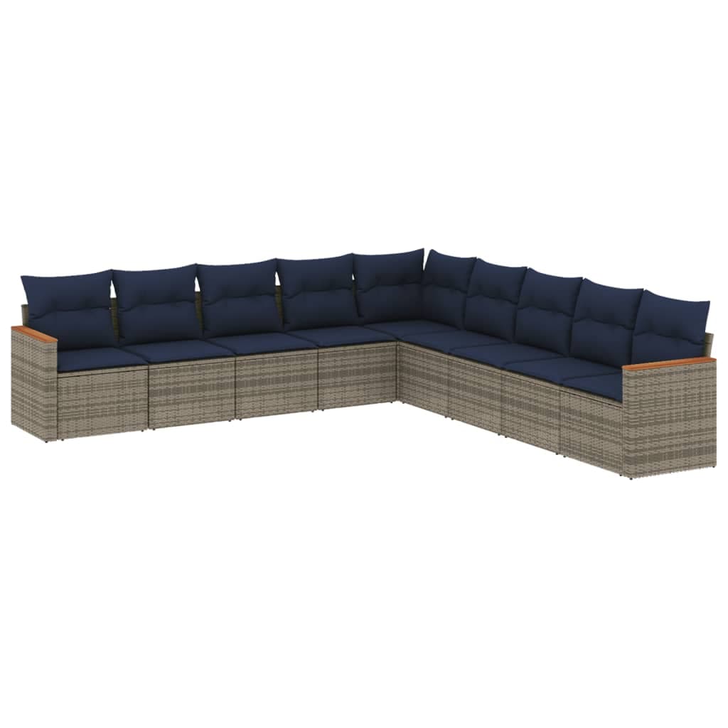 vidaXL Conjunto de sofá de jardim de 9 peças com almofadas em rattan sintético cinza