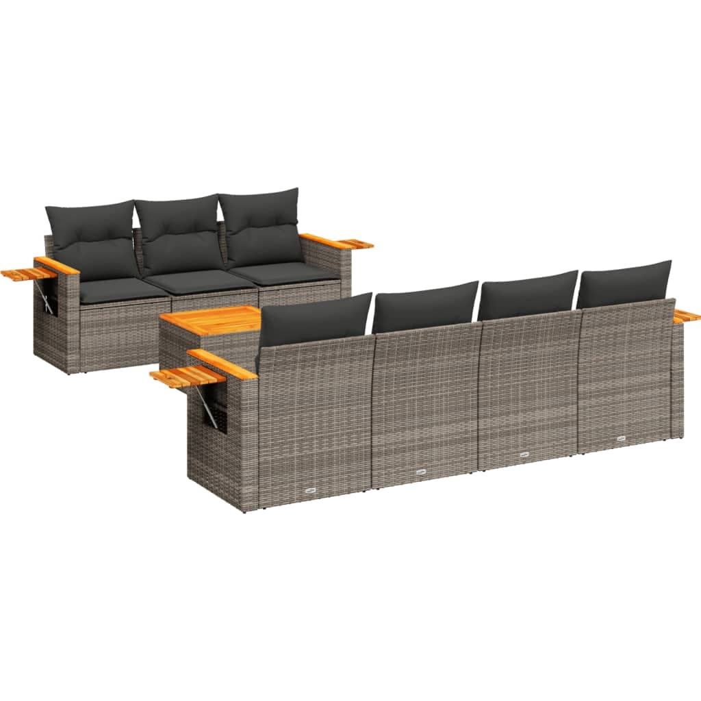 vidaXL 8 pcs conjunto sofás de jardim c/ almofadões vime PE cinzento