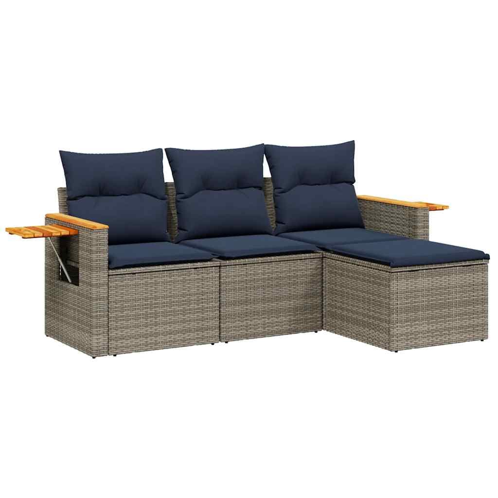 vidaXL 4 Peças Conjunto Sofás para Jardim com Almofadões Vime Pe Cinzento - 3192093967