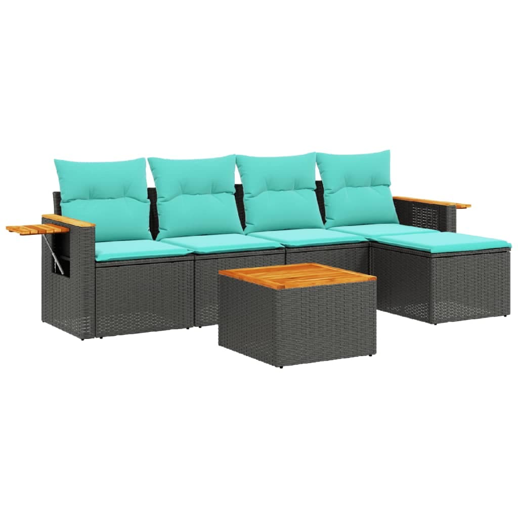 vidaXL 6 Peças Conjunto de Sofás para Jardim com Almofadões Vime Pe Preto - 360468023