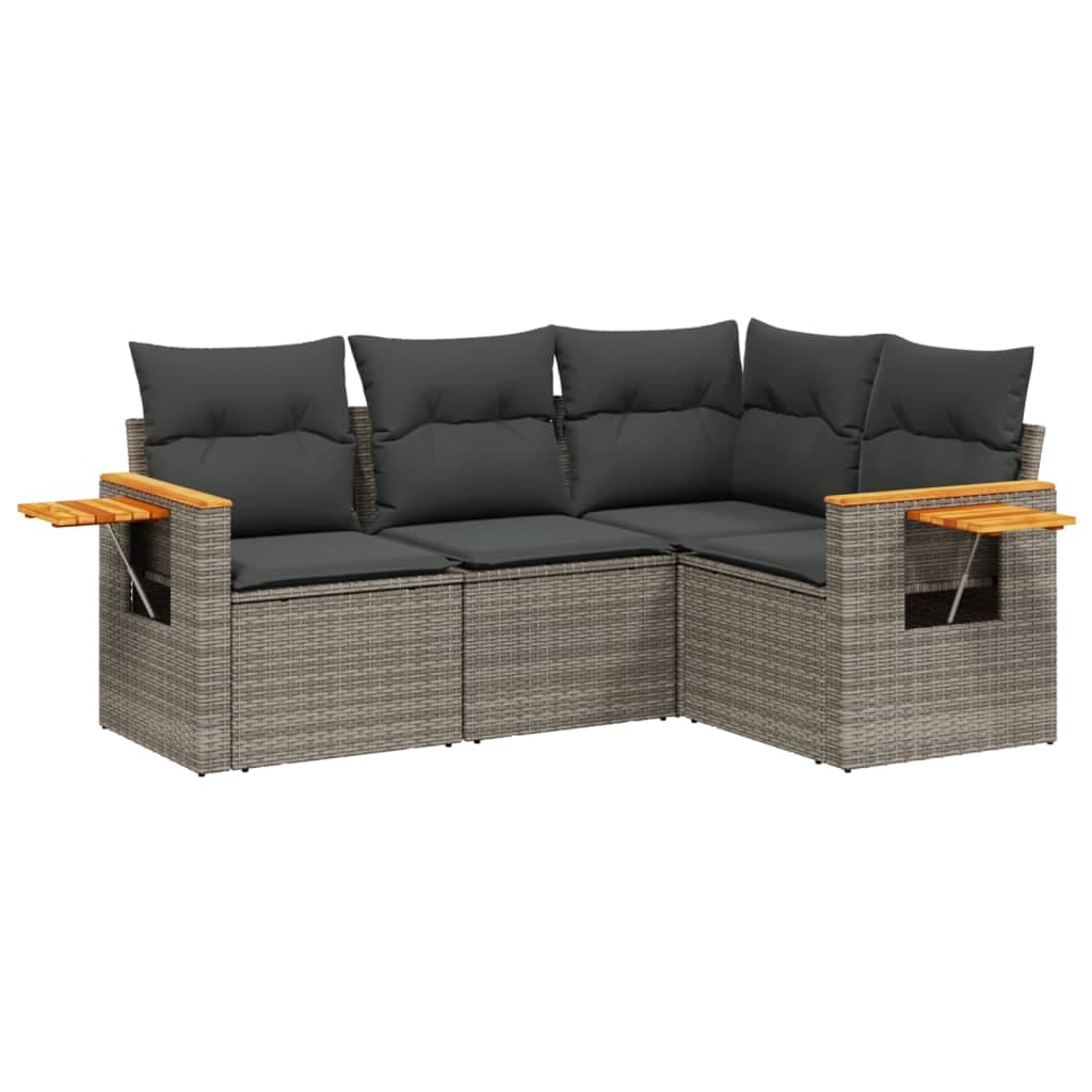 vidaXL 4 pcs conjunto sofás de jardim c/ almofadões vime PE cinzento