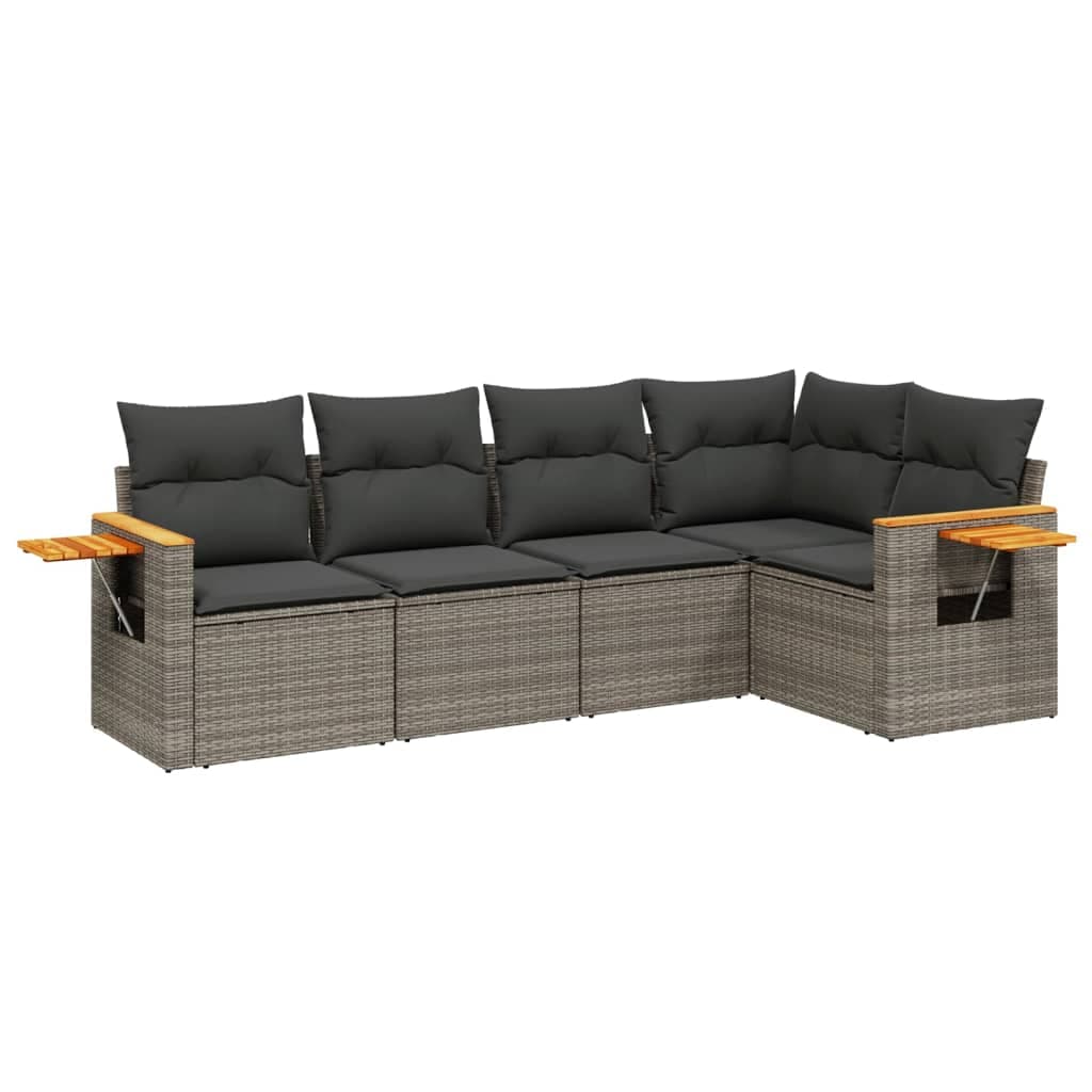 vidaXL 5 pcs conjunto sofás de jardim c/ almofadões vime PE cinzento