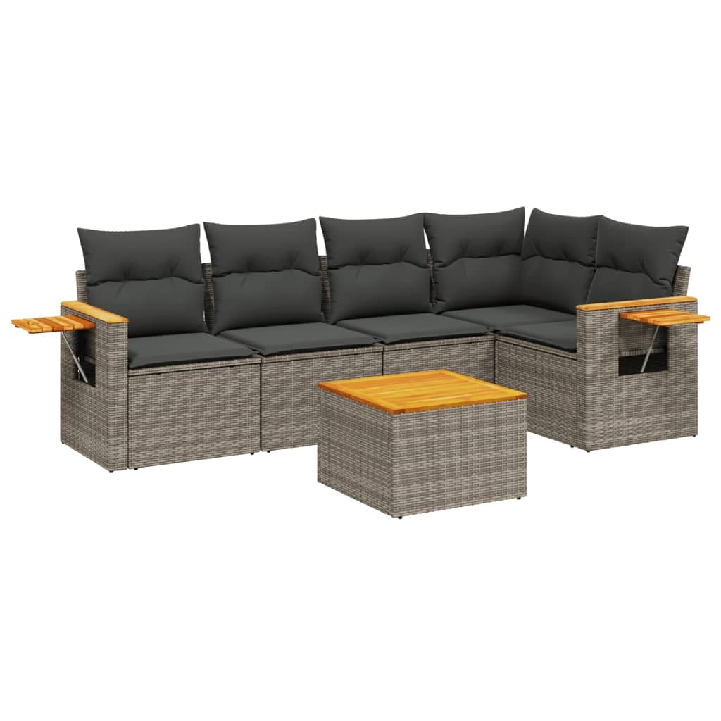 vidaXL 6 Peças Conjunto Sofás de Jardim com Almofadões Vime Cinzento - 3856884334