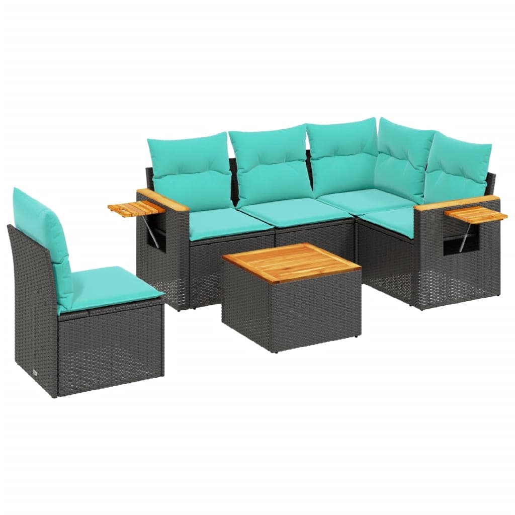 vidaXL 6 Peças Conjunto de Sofás para Jardim com Almofadões Vime Pe Preto - 2099316759