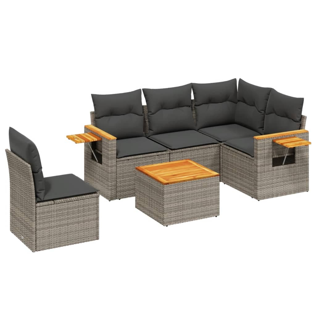 vidaXL 6 Peças Conjunto Sofás de Jardim com Almofadões Vime Cinzento - 3827849645