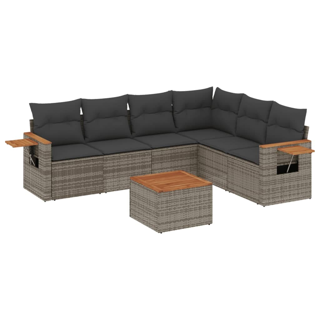 vidaXL 7 pcs conjunto sofás p/ jardim c/ almofadões vime PE cinzento