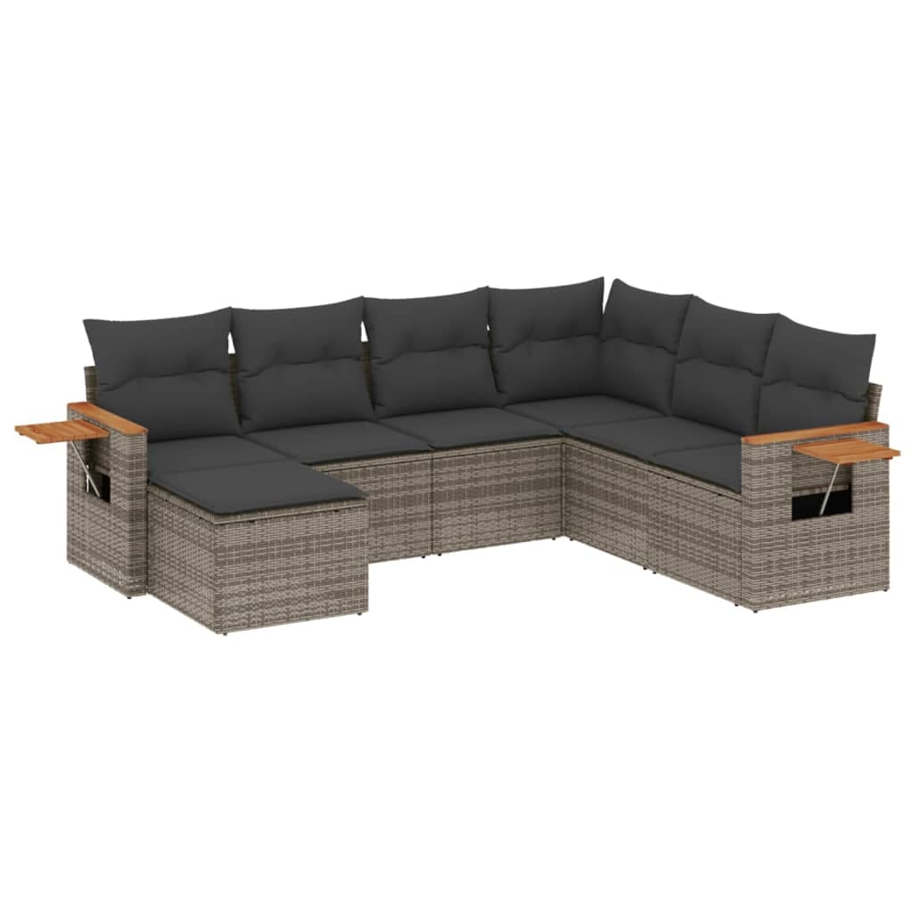vidaXL 7 pcs conjunto sofás p/ jardim c/ almofadões vime PE cinzento
