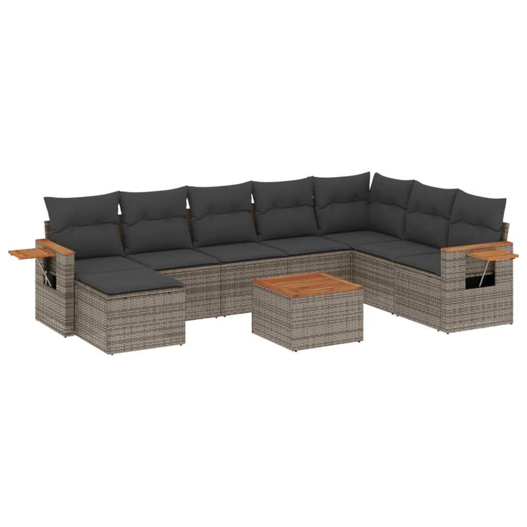 vidaXL 9 pcs conjunto sofás p/ jardim com almofadões vime PE cinzento