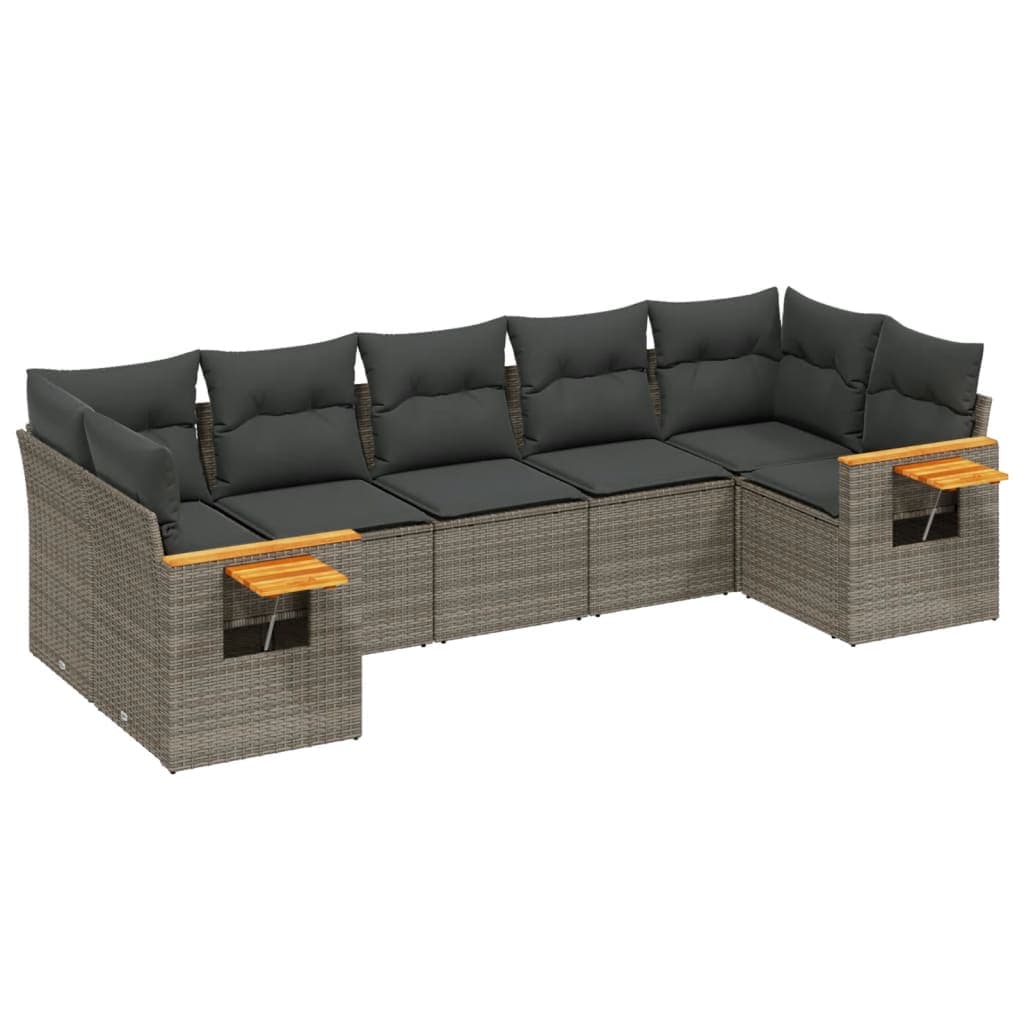 vidaXL 7 pcs conjunto sofás p/ jardim c/ almofadões vime PE cinzento