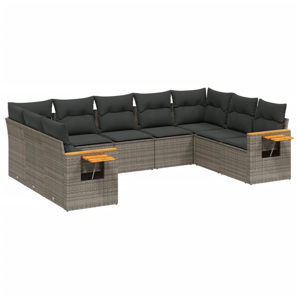 vidaXL 9 Peças Conjunto Sofás para Jardim com Almofadões Vime Pe Cinzento - 2131071645