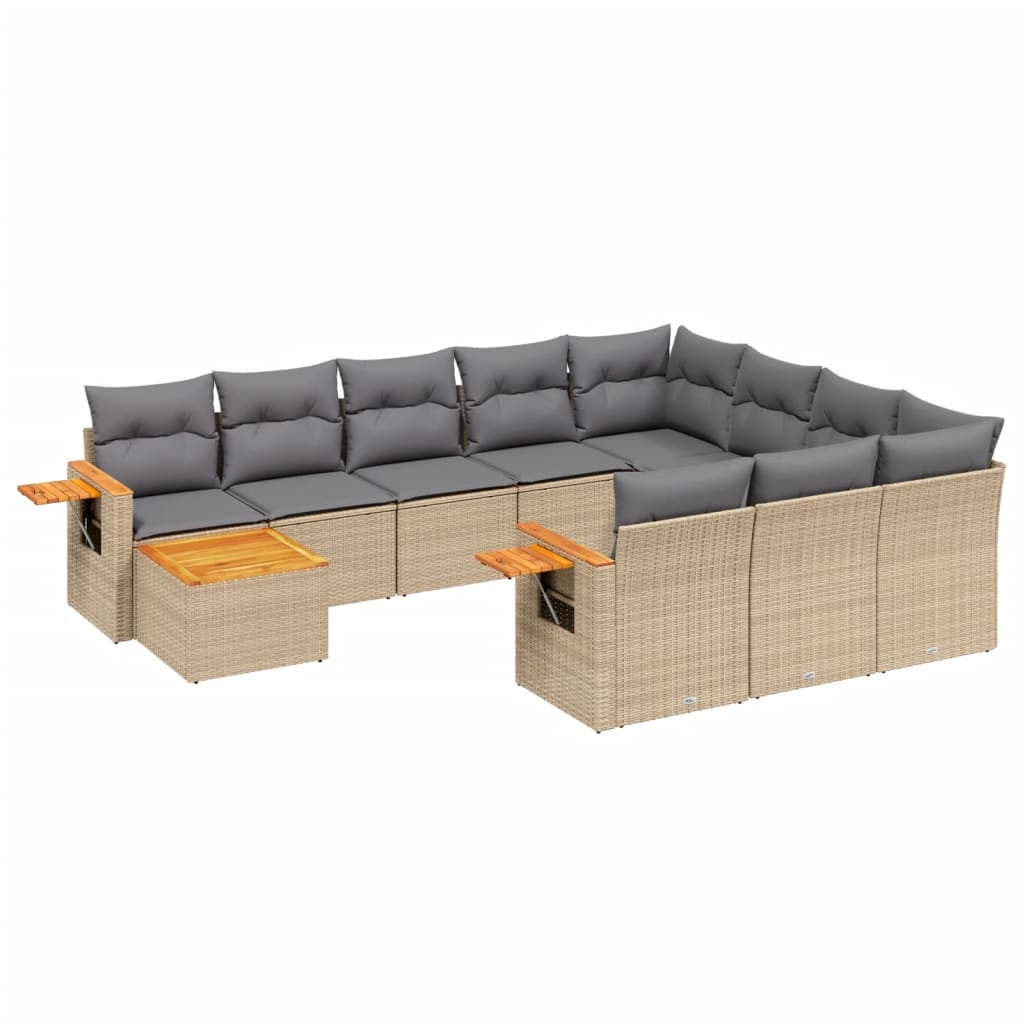 vidaXL 11 pcs conjunto sofás de jardim c/ almofadões vime PE bege