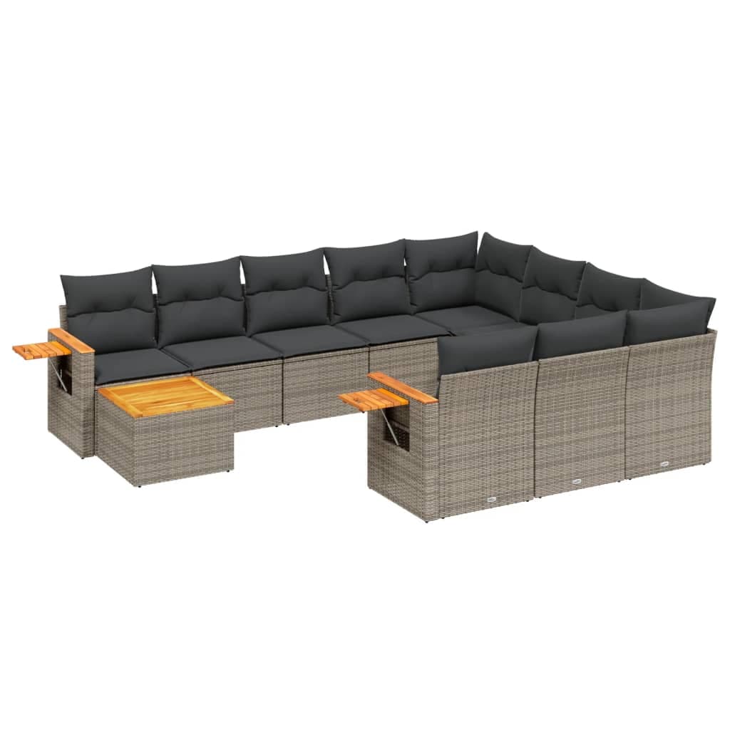 vidaXL 11 pcs conjunto sofás de jardim c/ almofadões vime PE cinzento