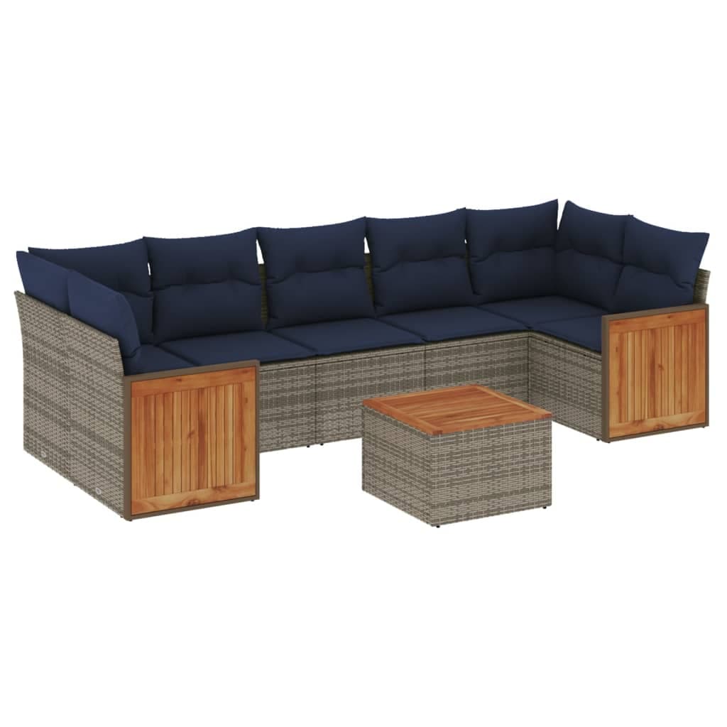 vidaXL Conjunto de sofá de jardim com 8 peças e almofadas em rattan sintético cinza