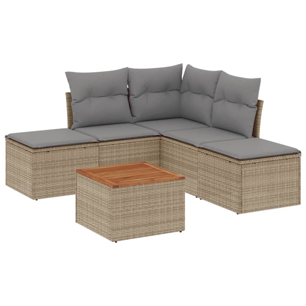 vidaXL 6 Peças Conjunto de Sofás para Jardim com Almofadões Vime Pe Bege - 3541581894