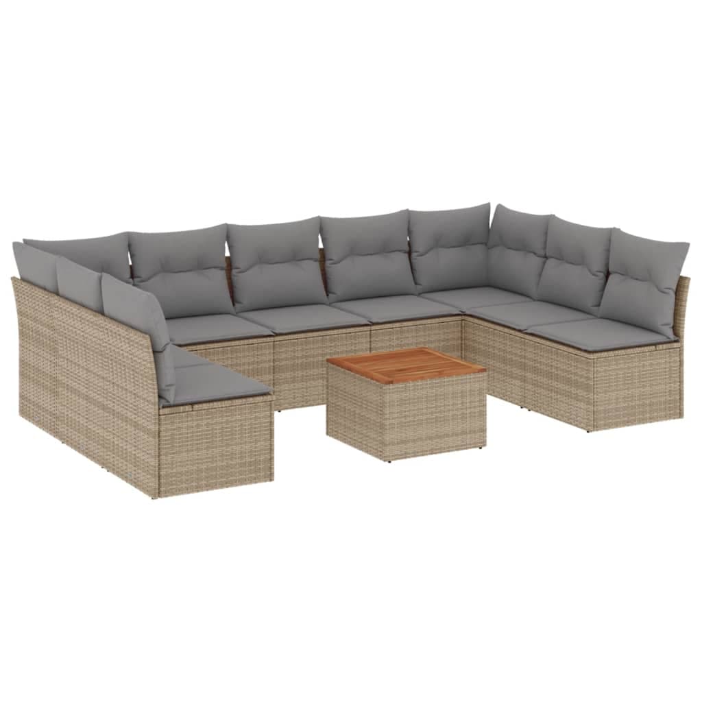 vidaXL 10 pcs conjunto de sofás p/ jardim com almofadões vime PE bege
