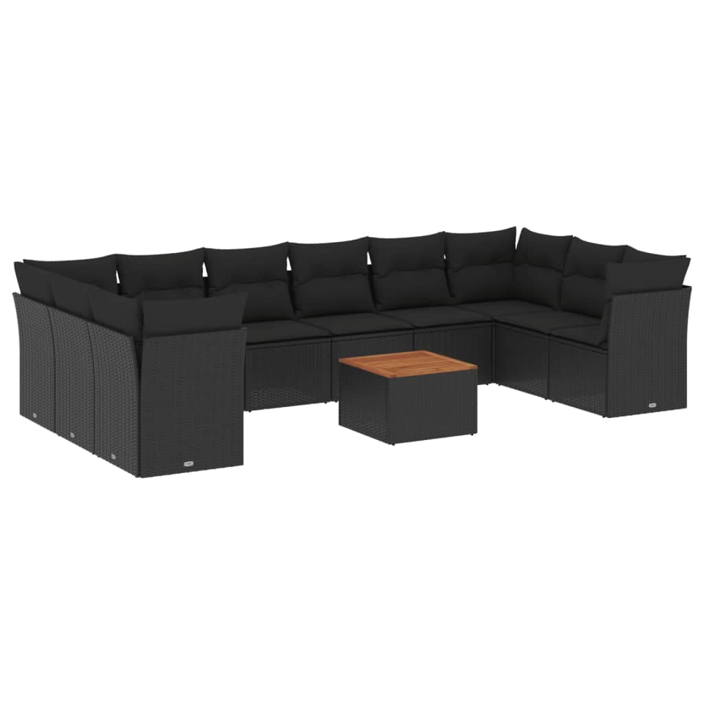 vidaXL 11 pcs conjunto sofás de jardim c/ almofadões vime PE preto
