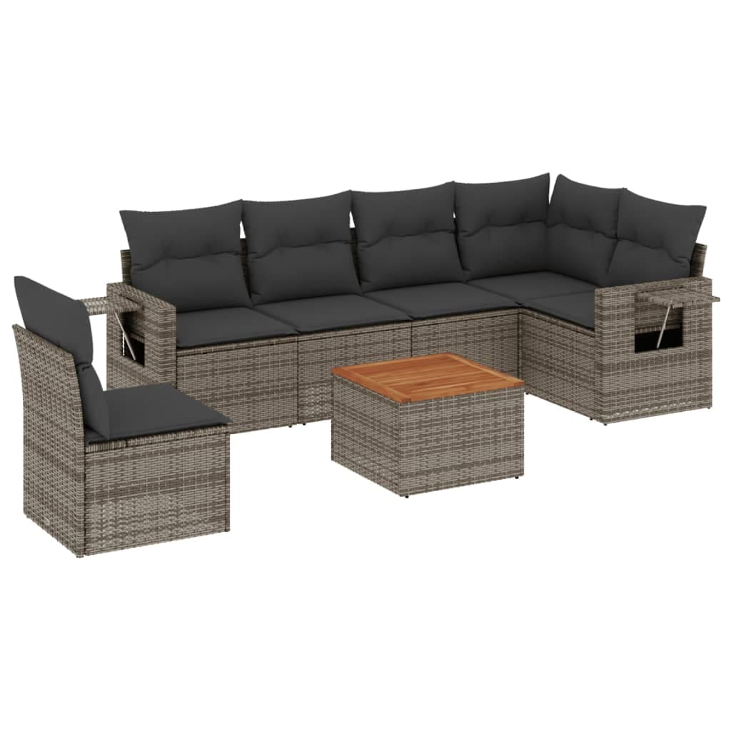 vidaXL 7 pcs conjunto sofás p/ jardim c/ almofadões vime PE cinzento