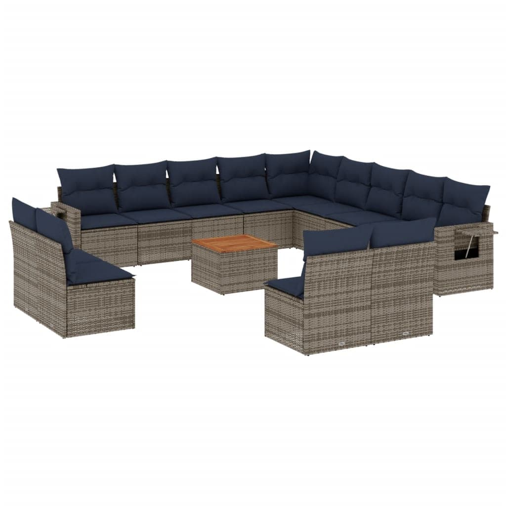 vidaXL Conjunto de sofá de jardim com 14 peças e almofadas em rattan sintético cinza