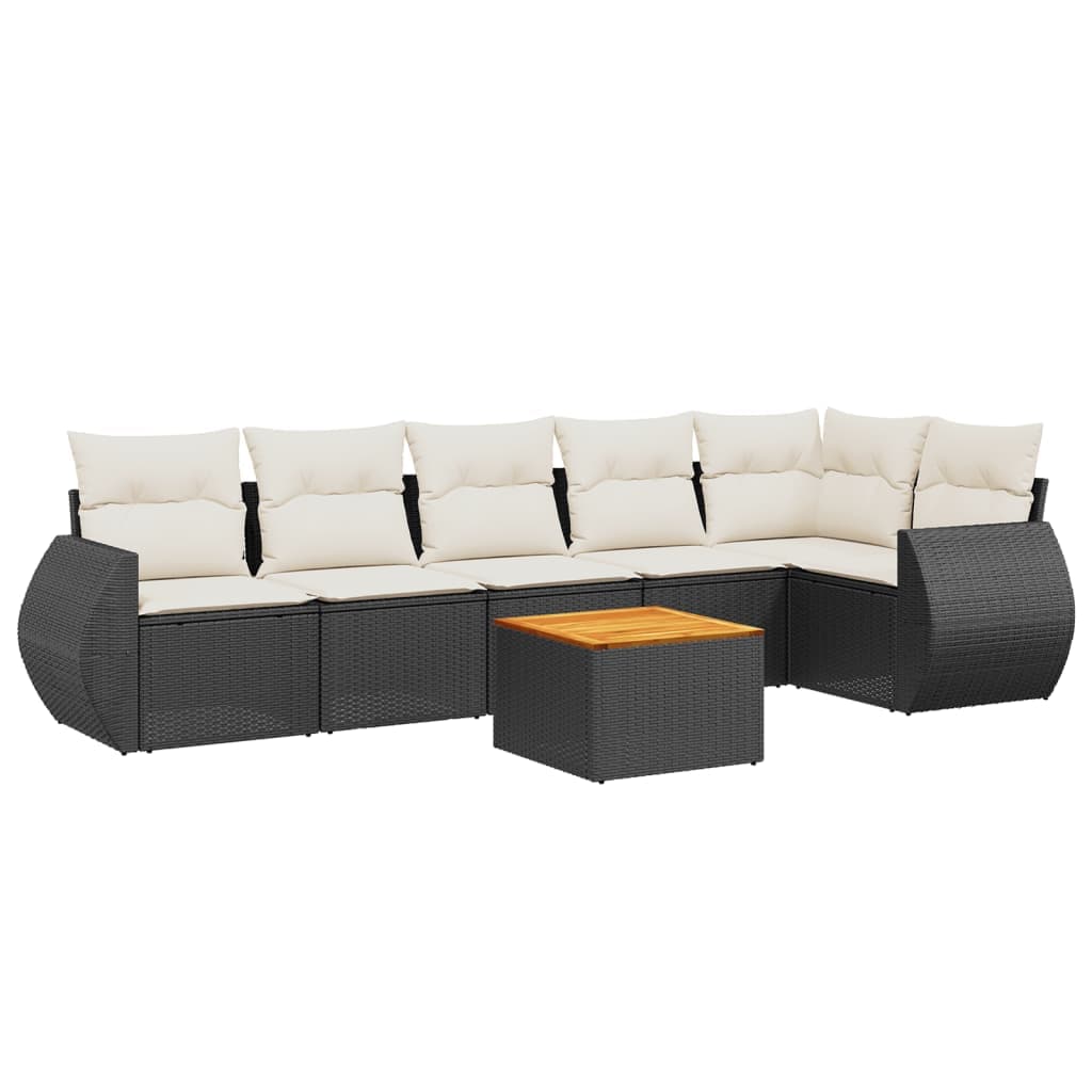 vidaXL 7 pcs conjunto de sofás p/ jardim c/ almofadões vime PE preto